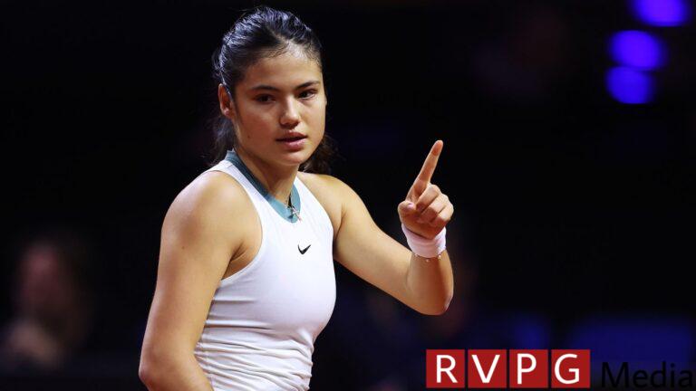 Emma Raducanu of Great Britain reacts against Iga Swiatek of Poland during the quarter-final match on day five of the Porsche Tennis Grand Prix Stuttgart 2024 at Porsche Arena on April 19, 2024 in Stuttgart, Germany. (Photo by Alex Grimm/Getty Images)