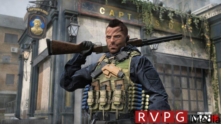 A Call of Duty soldier rests shotgun on shoulder