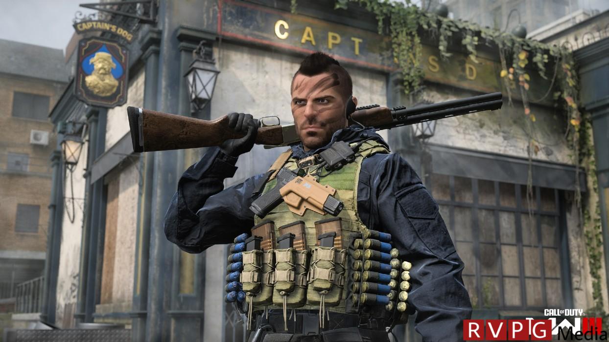 A Call of Duty soldier rests shotgun on shoulder