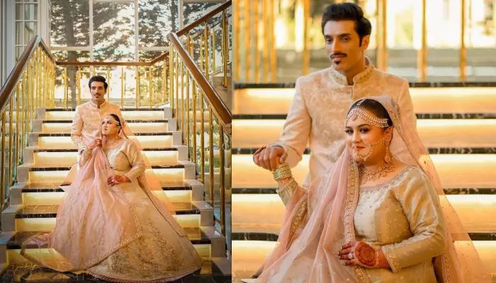 'Fairy Tale' celebrity, Hina Rizvi stuns in a modest peach 'Gharara' for her 'Nikah' with Ammar Ahmed