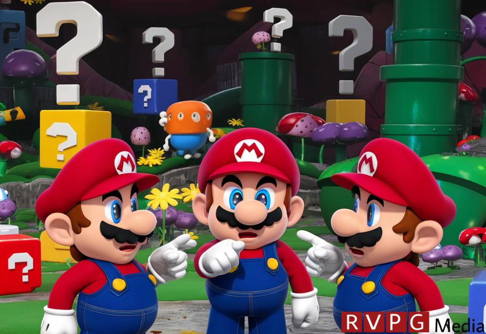 Three Super Mario's pointing at one another(1)