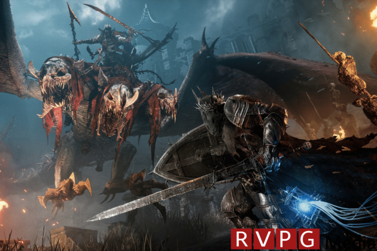 Final 'Master of Fate' 1.5 update released for Lords of the Fallen. An armored warrior wielding a shield and sword faces off against a monstrous, towering beast with multiple skeletal heads and sharp limbs, in a dark and desolate battlefield reminiscent of a ruined city. The setting evokes a grim fantasy world where magic and medieval combat merge, highlighted by the warrior's glowing blue magical energy confronting the imposing creature.