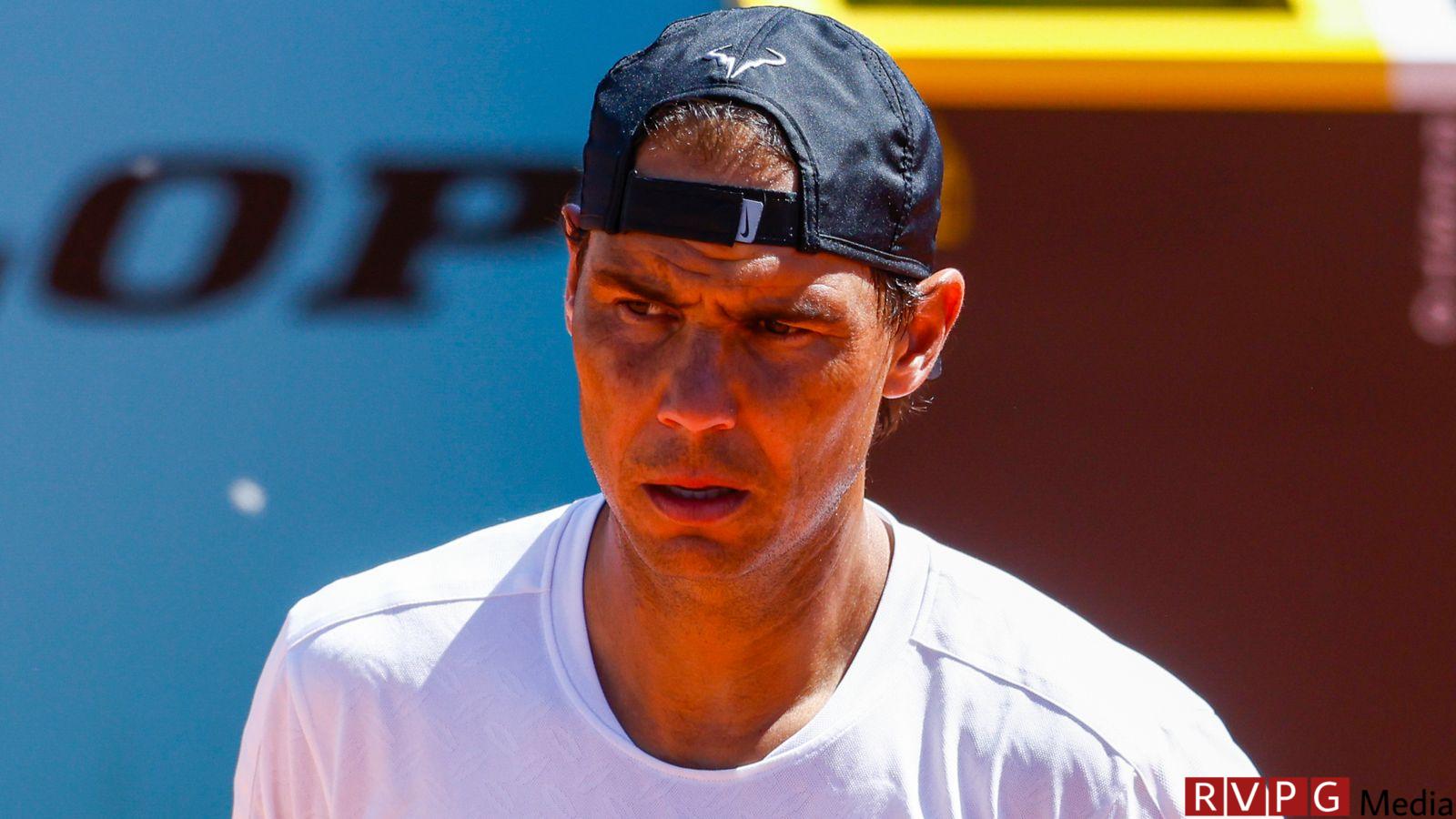 Rafael Nadal of Spain practices during the Mutua Madrid Open 2024, ATP Masters 1000 and WTA 1000, tournament celebrated at Caja Magica on April 24, 2024 in Madrid, Spain. AFP7 24/04/2024 (Europa Press via AP)