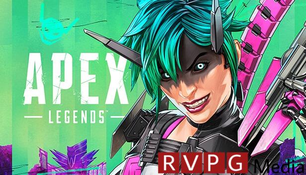 A green splash screen for Apex Legends shows a character with green hair grinning menacingly. To the left the Apex Legends logo takes up half the screen.