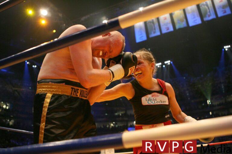 German TV presenter puts on gloves for rematch with world boxing champion who broke her nose