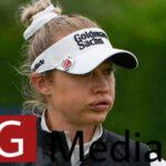 Nelly Korda reacts after missing a putt on the 14th green during the first round of the Mizuho Americas Open golf tournament, Thursday, May 16, 2024, in Jersey City, N.J. (AP Photo/Seth Wenig)