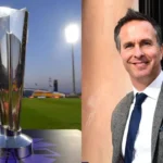 T20 World Cup Trophy and Michael Vaughan