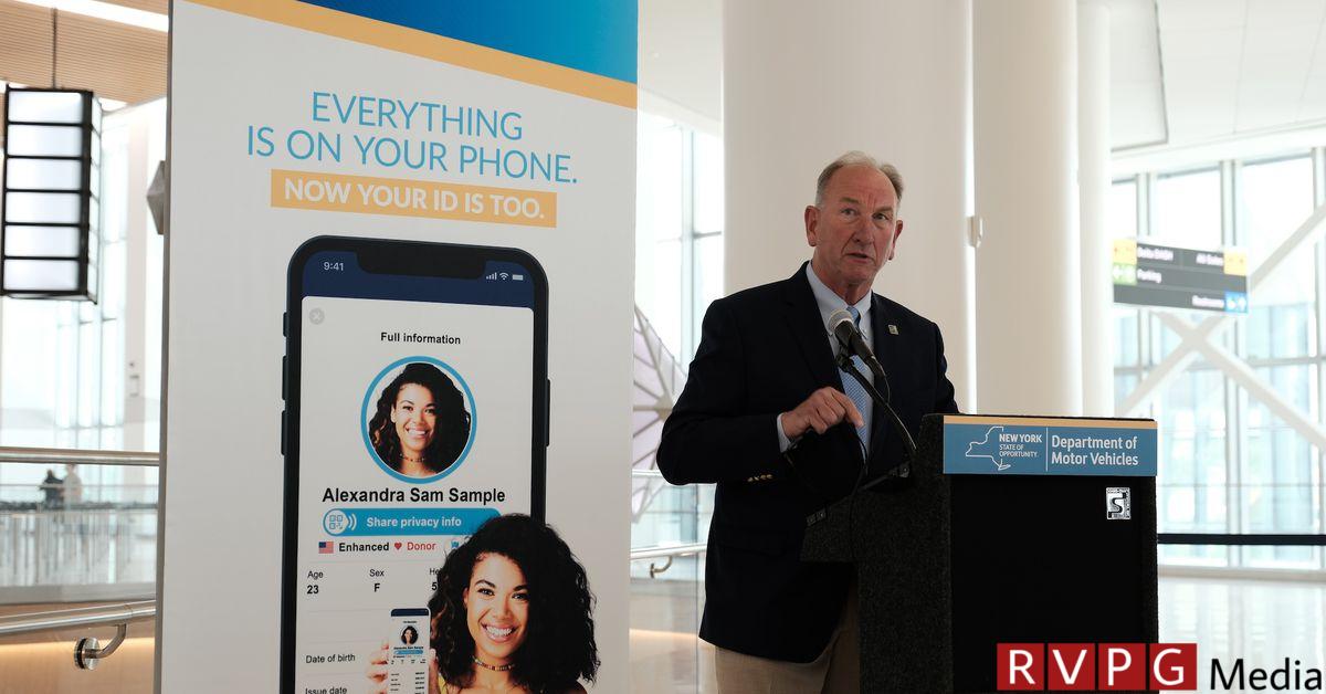 A photo of New York’s Mobile ID program being announced at LaGuardia Airport.