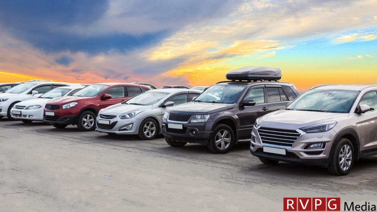 Cars lined up for sale at a dealership