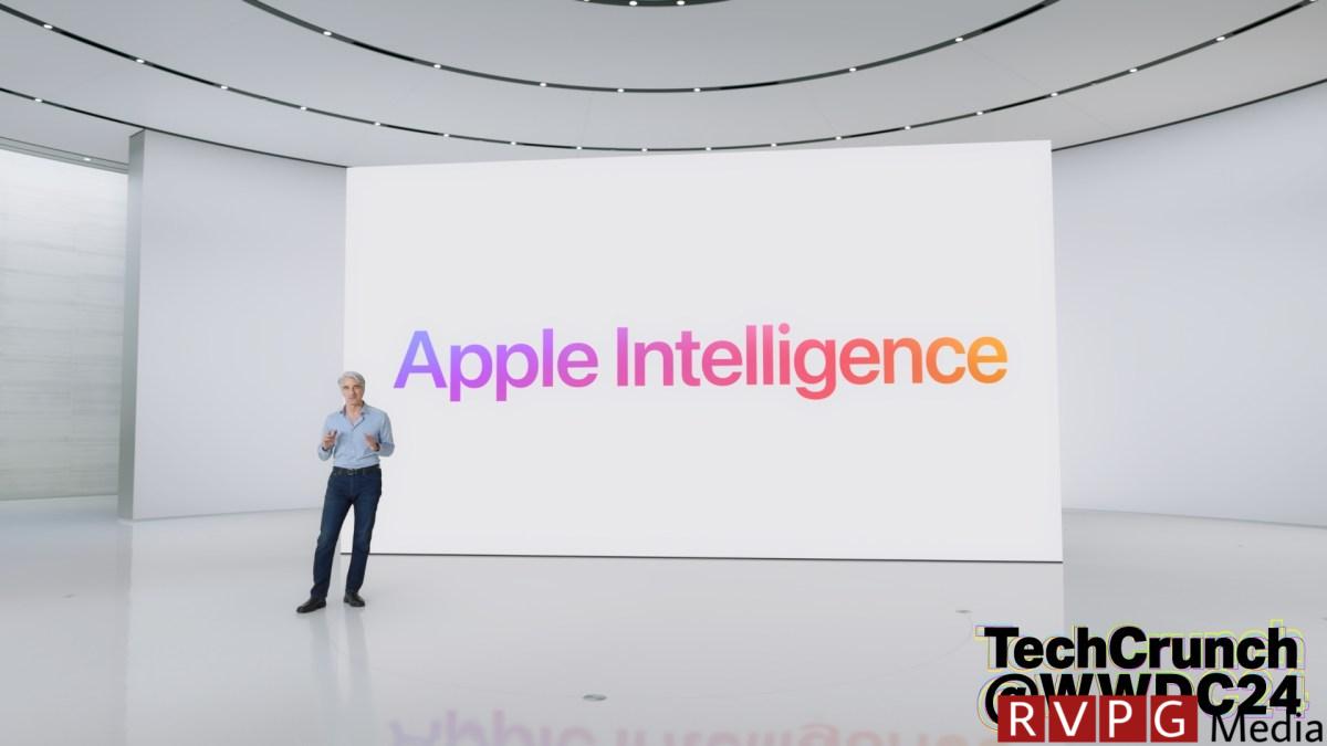 Apple Software Engineering SVP Craig Federighi, seen presenting Apple Intelligence at WWDC 2024